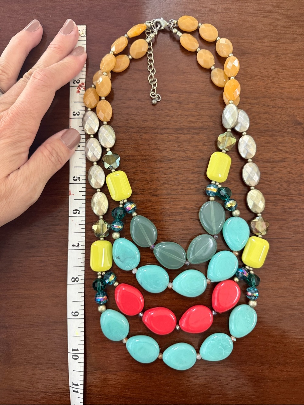 Boutique Multi-Color Statement Beaded Necklace - Turquoise, Coral & Yellow - Picture 4 of 4